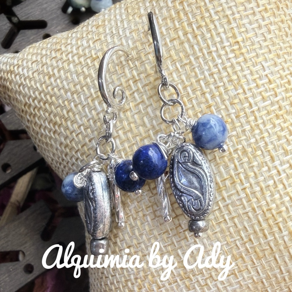 Fall Silver and Deep Blue lapis and sodalite Dangle Earrings